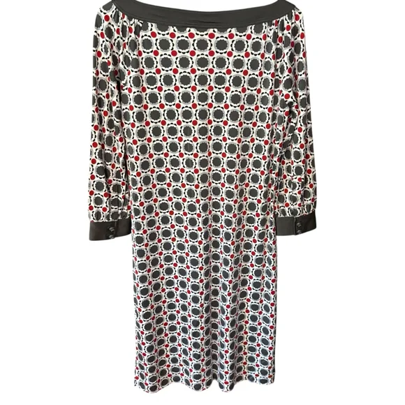 Tory Burch 100% Silk Geometric Print Dress Sz M Mod Shift Style Long Sleeve